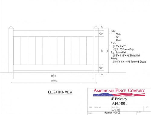 AFC-001   4' Tall x 8' Wide Privacy Fence - White