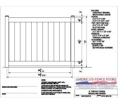 AFC-025   6' Tall x 8' Wide Privacy Fence Woodlands Series - Weathered Cedar