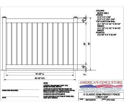 AFCC62   6' Tall x 8' Wide Semi Private Fence with 1
