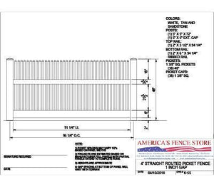 K-55   4' Tall x 8' Wide Straight Routed Picket Fence with 1" Air Space